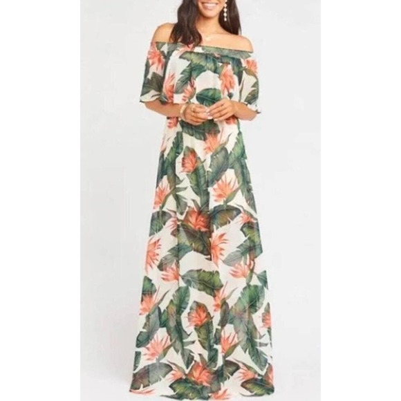 Show Me Your Mumu Hacienda Off The Shoulder Maxi Dress Paradise Found Chiffon XS - Picture 7 of 16